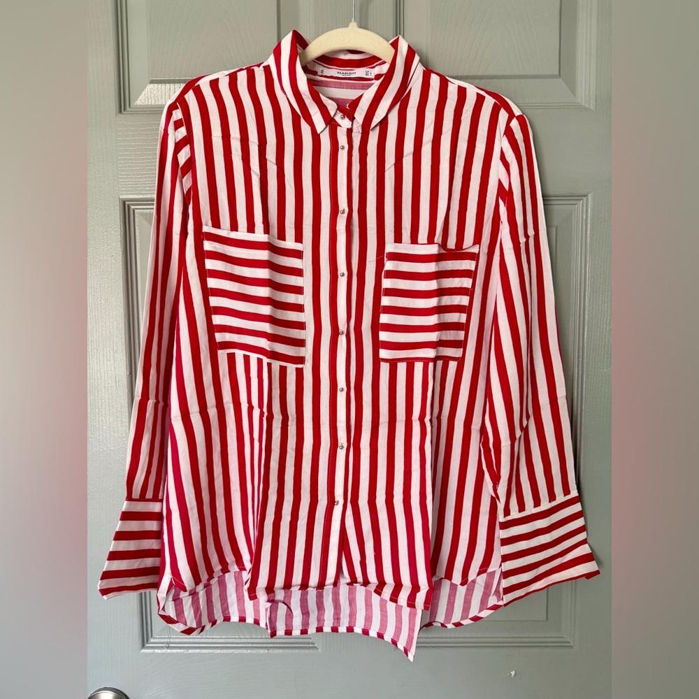 Mango Striped Collared Women Shirt Blouse